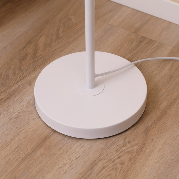 Candeeiro de Pé com Prateleira de Madeira Ecrã de Tecido Suporte para Lâmpada E27 Máx. 40W com Interruptor de Pé Moderno para Sala de Estar Dormitório Estúdio Ø35x155cm Branco