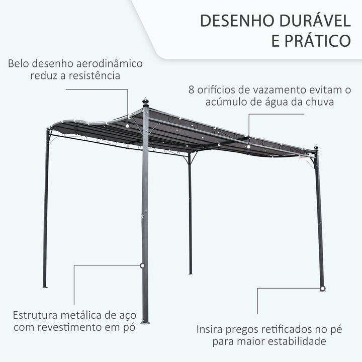 Pergola de jardim 3x3m com Toldo e 4 Furos de Drenagem Metal e Poliester 180 g / m² Resistente Cinza