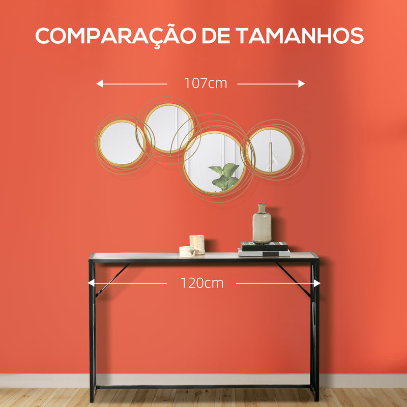 Decoração de Parede de Metal 3D de Espelhos Redondos 107x56cm Arte de Parede Decoração de Parede Metálica para Sala de Estar Dormitório Cozinha Dourado