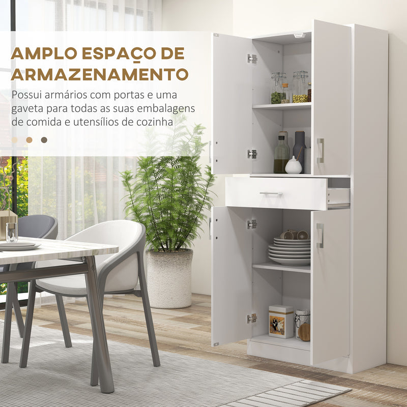 Armário de Cozinha Móvel de Cozinha com 4 Portas 1 Gaveta e Prateleiras Ajustáveis Anti-Tombo Armário de Cozinha Moderno para Sala de Jantar Sala de Estar 70,8x34x180 cm Branco