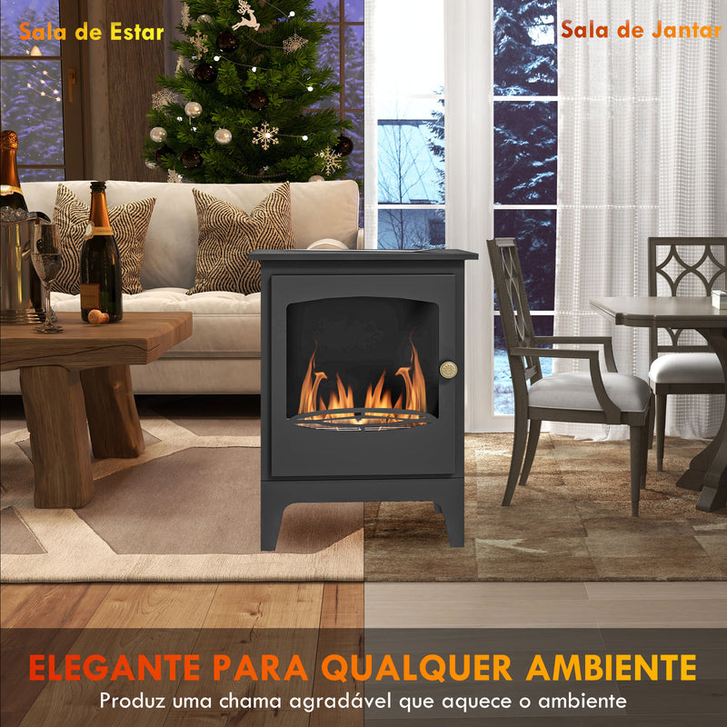 Lareira de Etanol 7000BTU Lareira de Bioetanol de Aço com Apagador de Aço Inoxidável Depósito de 1,2L Tempo de Combustão 3h para Interiores 20-25 m² 39x26x54 cm Preto