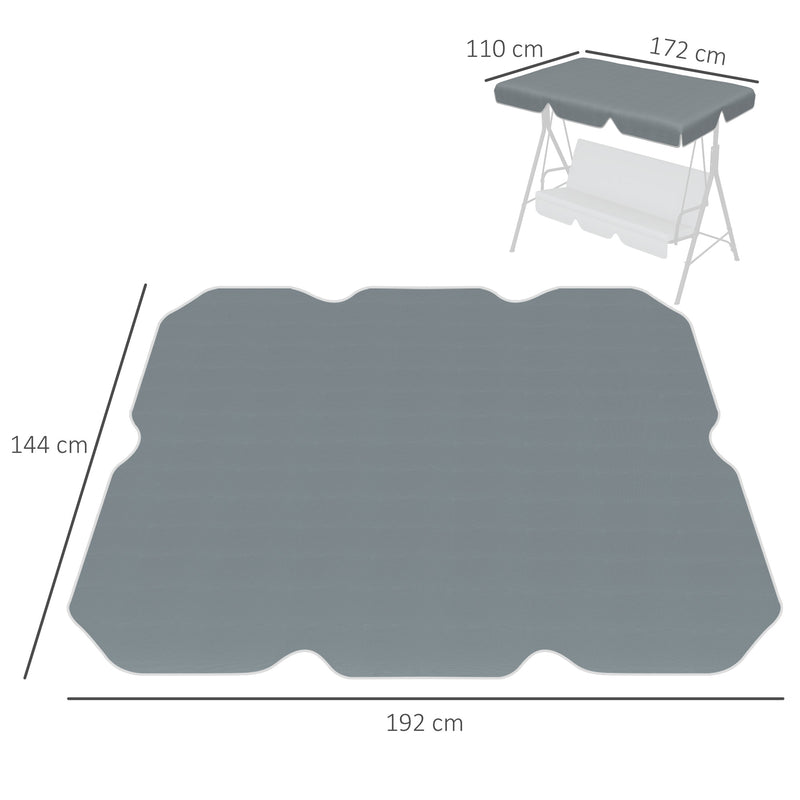 Toldo de Substituição para Baloiço de 2 Lugares Cobertura de Substituição para Baloiço com Proteção UV50+ para Jardim Varanda Pátio 192x144 cm Cinza Escuro