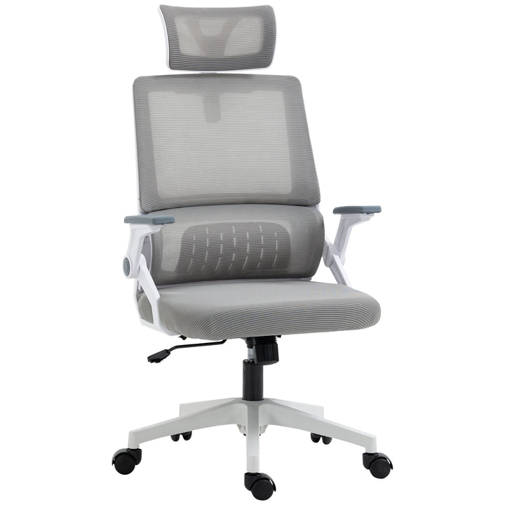 Cadeira de Escritório de Malha Cadeira de Escritório Giratória com Altura e Apoio para a Cabeça Ajustáveis e Apoio para os Braços Estilo Moderno Carga 120 kg para Estúdio 58x61x102-119 cm Cinza