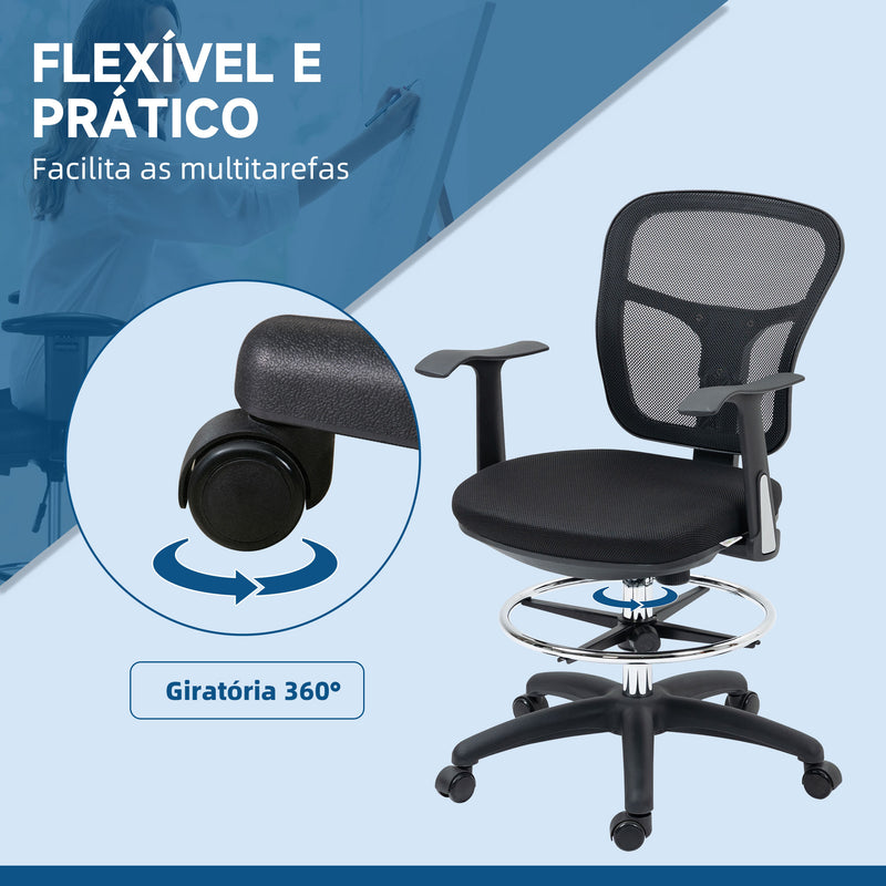 Cadeira de Escritório Ergonómica de Malha Cadeira de Escritório Giratória com Apoio para os Braços Apoio para os Pés e Assento Ajustáveis para Dormitório Sala de Estar 59x59x95-115cm Preto