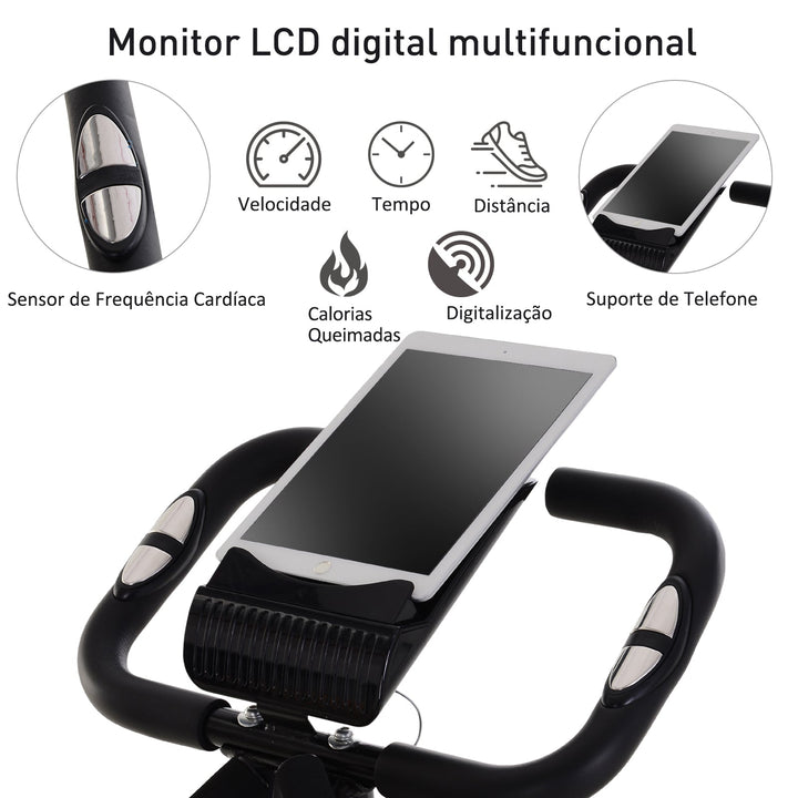 Bicicleta ergométrica dobrável ajustável em altura e resistência com tela LCD e assento com encosto 51x97x115 cm Preto