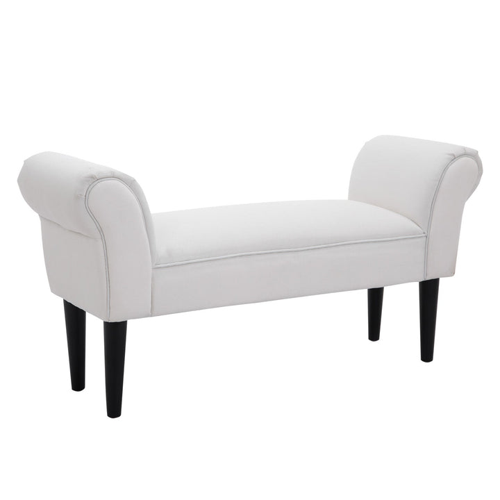 Banco para Pé de Cama Banco estofado com braços Banco de madeira para quarto sala de estar 102x31x51cm Carga 130kg Branco