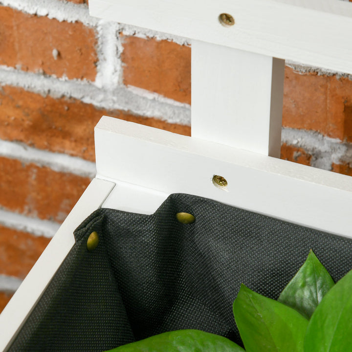 Floreira com Treliça de Madeira Maciça com 4 Rodas Caixa de Plantio com Suporte para Plantas Trepadeiras e Malha Geotêxtil para Cultivos de Plantas Flores 76x30x155 cm Branco