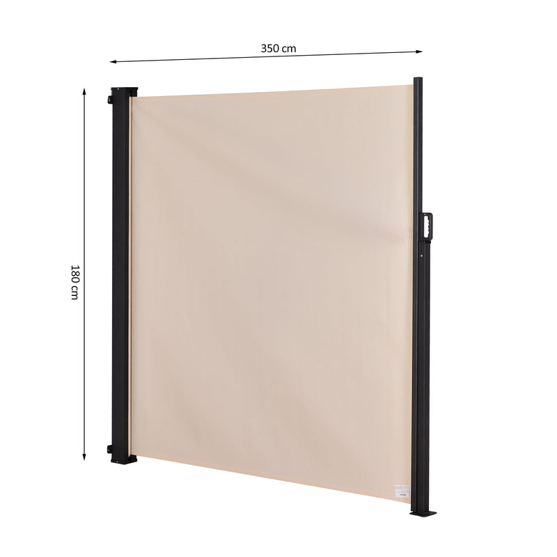 Toldo Lateral Retrátil para Terraço de Jardim ou Pátio Poliéster 350x180cm Marfim