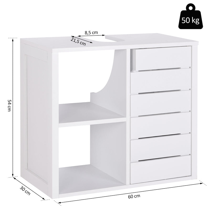 Armário de Banheiro Baixo com Prateleiras e Armário com Porta 60x30x54 cm Branco