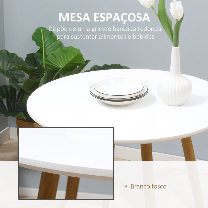 Mesa de Cozinha Redonda para 2 Pessoas Mesa de Sala de Jantar Estilo Nórdico com Bancada Mate Carga Máxima 80kg Ø72x75 cm Branco