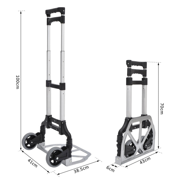 Carrinho de mão dobrável de alumínio Altura ajustável de 3 níveis Fácil transporte Carga 70 kg 41x38,5x100 cm Preto e cinza