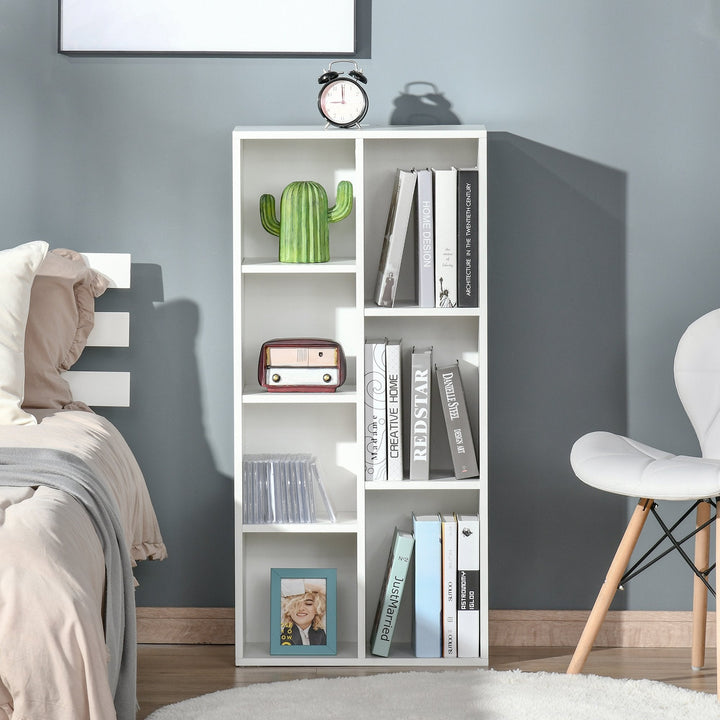 Estante para Livros de Madeira com 7 Compartimentos de Armazenamento para Sala de Estar Dormitório Escritório 50x24x106cm Branco