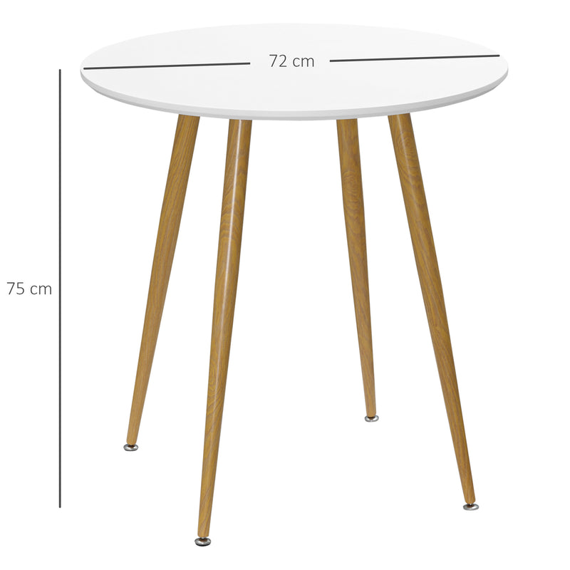 Mesa de Cozinha Redonda para 2 Pessoas Mesa de Sala de Jantar Estilo Nórdico com Bancada Mate Carga Máxima 80kg Ø72x75 cm Branco