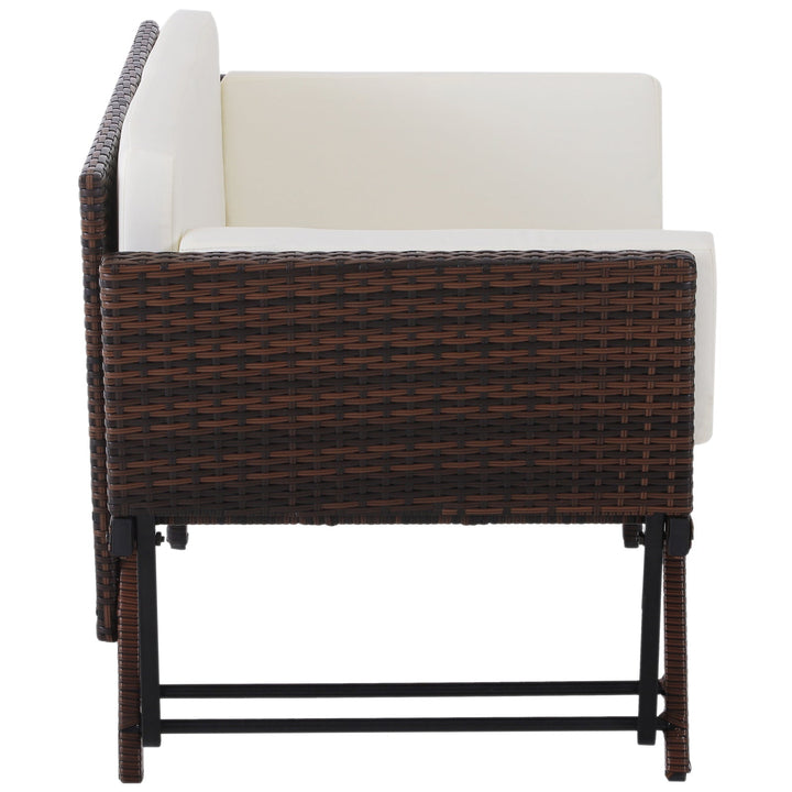 Sofá de Dois Lugares Ratán Sintético Convertível en Cama Sofá de Jardim Exterior com Almofada Castanha Cadeira Móvel Mobiliário Pátio Terraço 129x66x79cm