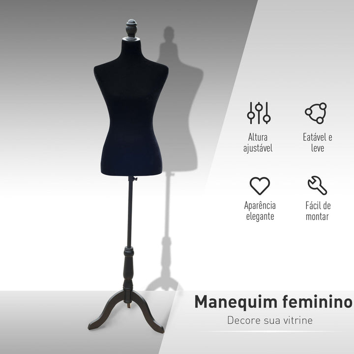 Manequim Feminino de Costura Busto de Senhora para Modistas Exibição Negro Altura Ajustável a 130-168cm