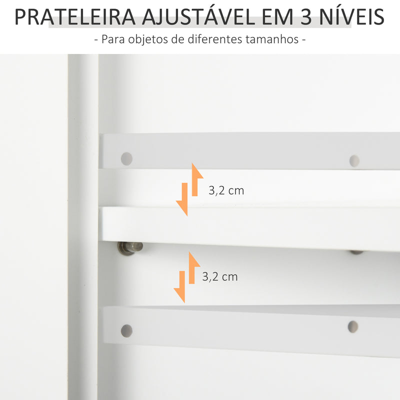 Armário de Parede para Casa de Banho Móvel Suspenso para Casa de Banho com 2 Portas e Prateleira Ajustável e Armazenamento Aberto 60x19,8x58 cm Branco