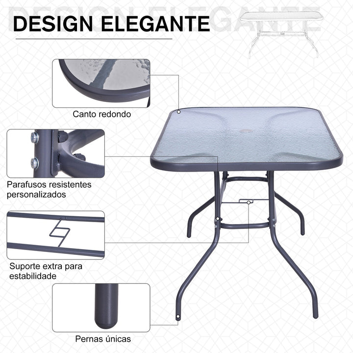 Mesa de exterior retangular com furo 140x80x70cm Cinza carvão