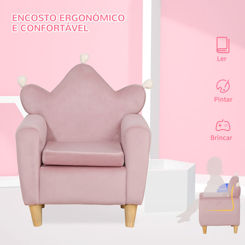 Poltrona Infantil Mini Sofá para Crianças Acima de 3 Anos com Assento Acolchoado Apoio para os Braços e Estrutura de Madeira Carga Máxima 45kg 50x42x58cm Rosa