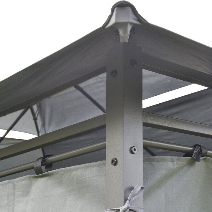 Pérgola de jardim 3x4 m com estrutura de aço telhado duplo 6 cortinas laterais 8 orifícios de drenagem Boa ventilação para festas Eventos cinza
