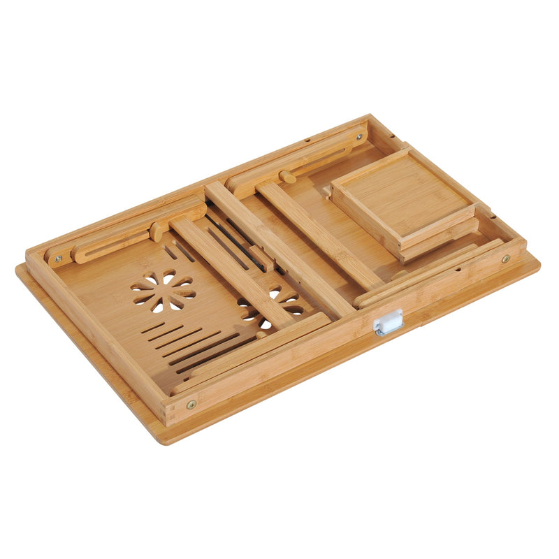 Mesa de Computador Portátil Bambu Dobrável Reclinado Altura ajustável Suporte Mesa de volta 1 Gaveta 55x35x22-30cm