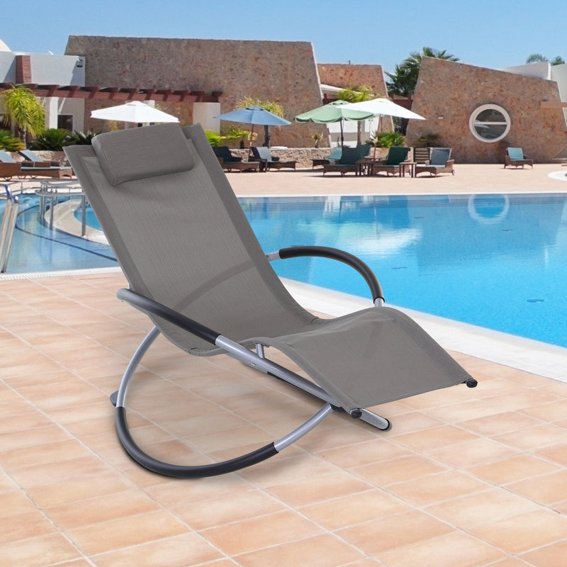 Espreguiçadeira de balanço de jardim com apoio de cabeça removível ergonômica dobrável Tecido Texteline para pátios Piscina 154x80x84cm cinza