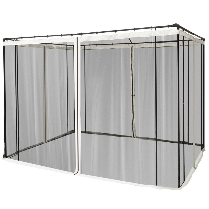 4 Painéis Laterais 302x207 cm para Tenda de Jardim Mosquiteira para Gazebo com Zíperes e Anéis Pretos