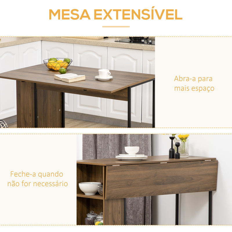 Mesa de Bar Extensível Mesa de Bistrô com 3 Prateleiras de Armazenamento e Estrutura de Metal para Cozinha Sala de Jantar 120x76x91,4cm Marrom