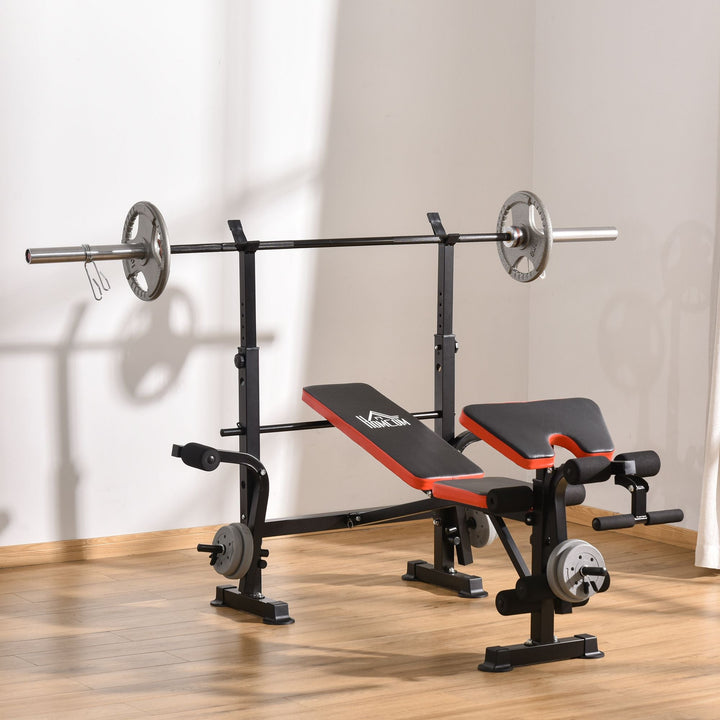 Banco de Pesos Multifuncional Banco de Musculação com Encosto Ajustável Suporte de Barras para Fitness Treinamento Completo 105x150x112cm Preto