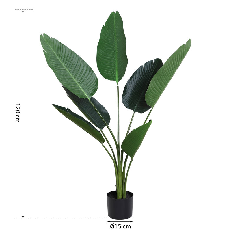 Planta de Decoração artificial de Palma Árvore realista com vaso de flores 7 folhas ?15x120cm para exterior e interior Não requer instalação