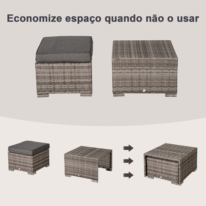 Conjunto de 8 peças de sofás de vime com mesa de café e apoio para pés