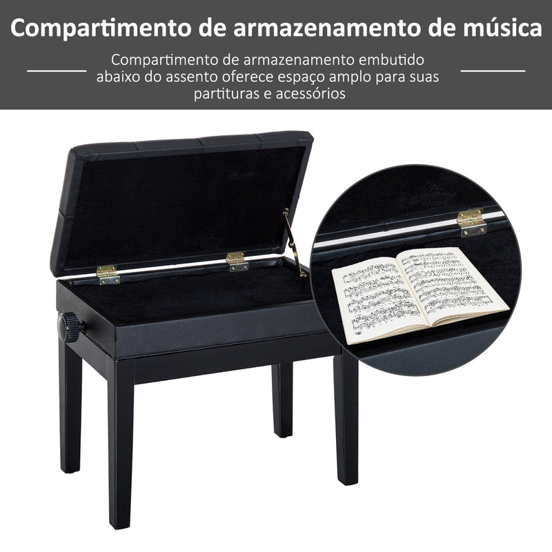 Banco para piano de tamborete com altura ajustável 54.5x33x48-58 cm