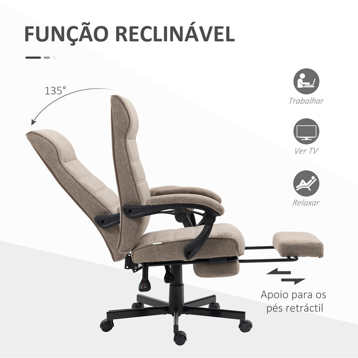 Cadeira de Escritório Giratória Cadeira de Escritório Reclinável com Altura Ajustável Apoio para os Braços Apoio para os Pés Retrátil para Sala de Estar Escritório Estúdio Carga 20kg 68x67x106-114cm Marrom