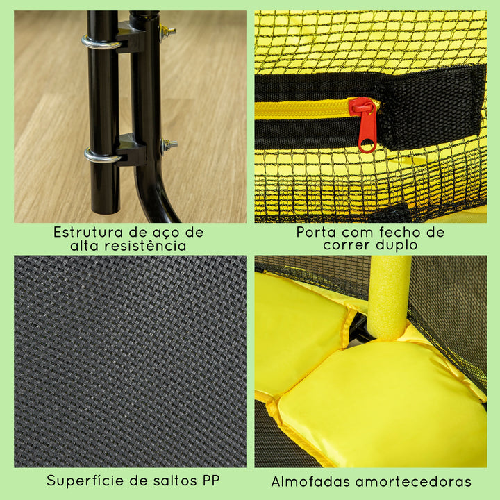 Trampolim Infantil Ø110 cm Trampolim para Crianças de 1-10 Anos com Rede de Segurança Barra Ajustável para Interior e Exterior Ø140x120-140 cm Amarelo