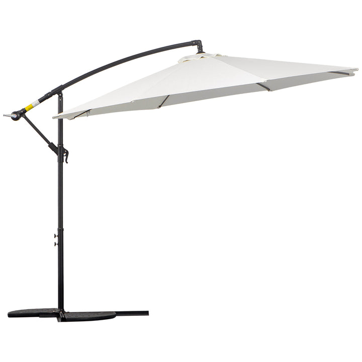 Chapéu de Sol de Jardim Ø300x250cm Chapéu de Sol Excêntrico Inclinável com Manivela Base Cruzada Suporte de Aço e Proteção Solar para Terraço Exterior Creme
