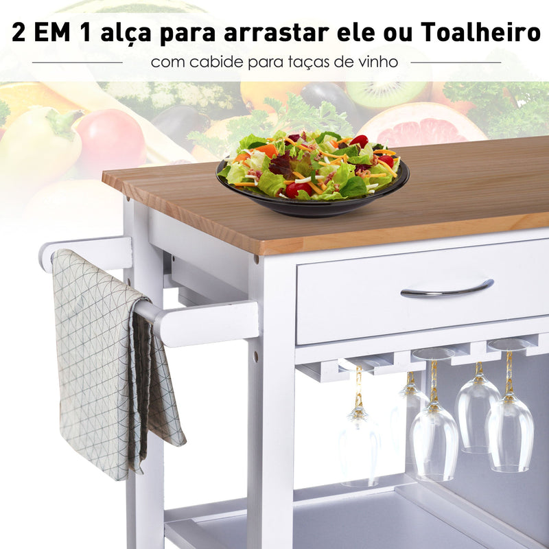 Carrinho de Cozinha com Rodinhas Prateleiras e Gaveta 88,5x40x86cm