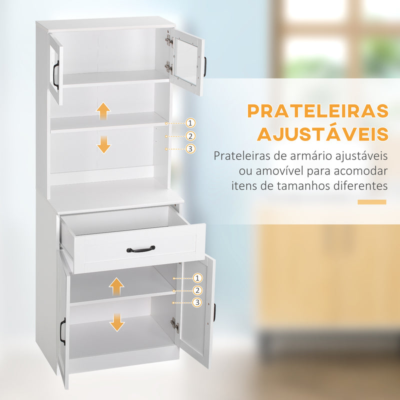 Armário de Cozinha Móvel de Cozinha com 4 Portas Gaveta e Prateleiras Ajustáveis para Sala de Jantar Estilo Moderno 60x38x161 cm Branco