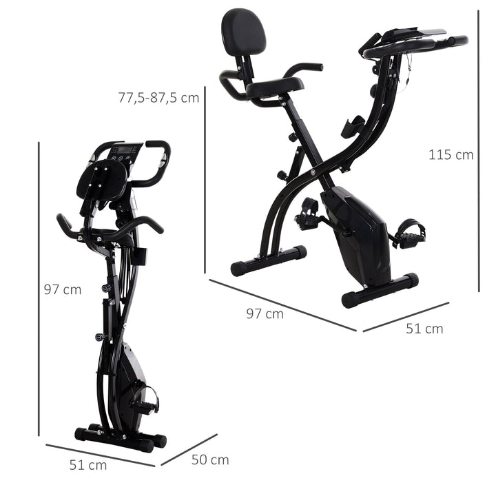 Bicicleta ergométrica dobrável ajustável em altura e resistência com tela LCD e assento com encosto 51x97x115 cm Preto