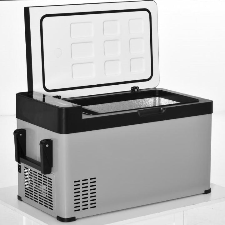 Frigorífico Elétrico de Compressor Portátil 40L Mini Refrigerador de Carro 12/24V CC com Tela Tátil e Alças Dobráveis para Barco Caminhão 67,2x36x40,5cm Cinza e Preto