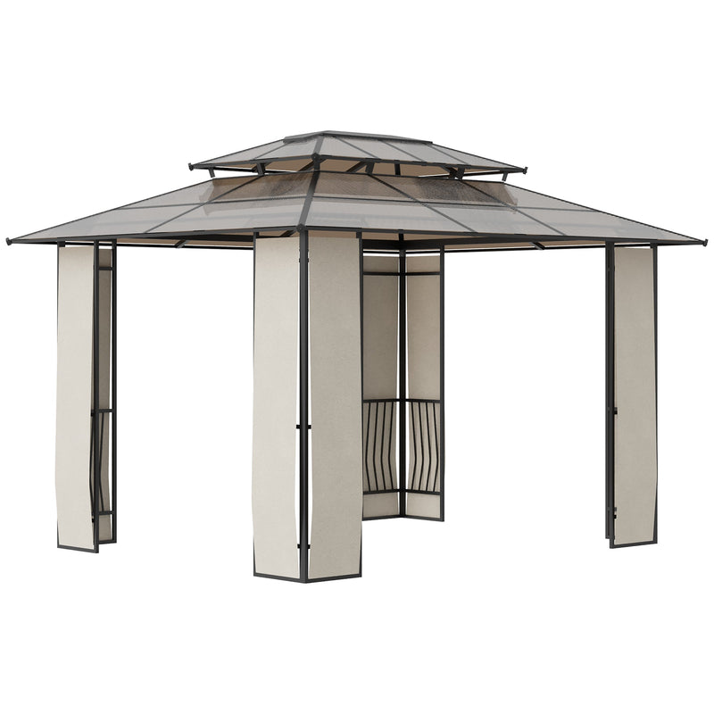 Pérgola de Jardim 3,6x3m Pérgola de Exterior com Cobertura de Policarbonato e Estrutura de Aço Alumínio Proteção Solar para Festas Eventos Marrom