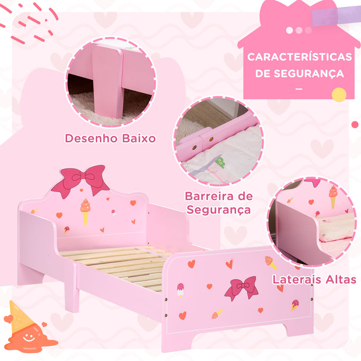 Cama para Crianças de 3-6 Anos 143x74x59cm Cama Infantil de Madeira com Barreiras de Proteção Carga Máxima 80kg Rosa
