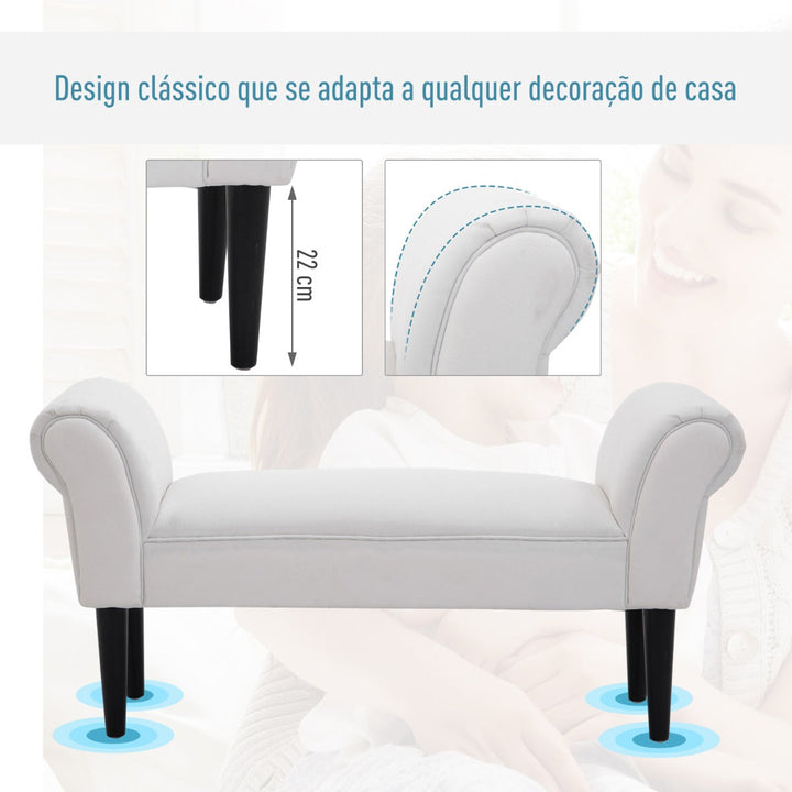 Banco para Pé de Cama Banco estofado com braços Banco de madeira para quarto sala de estar 102x31x51cm Carga 130kg Branco