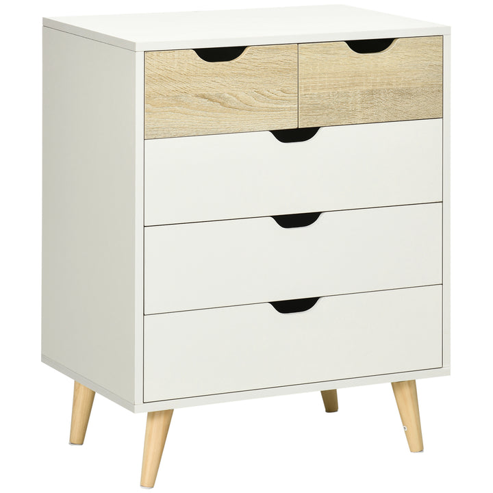Cómoda com 5 Gavetas e Pés Elevados Cómoda para Dormitório Sala de Estar Estilo Moderno Anti-Tombo 60x40x77,5cm Madeira e Branco