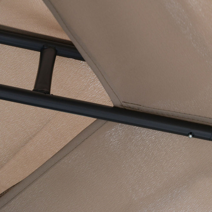 Pérgola de Jardim 3x3m Pérgola de Exterior com Duplo Teto de Ventilação 4 Cortinas Laterais 4 Orifícios de Drenagem e 4 Telas Mosquiteiras com Zíper para Festas Pátio Marrom Cáqui