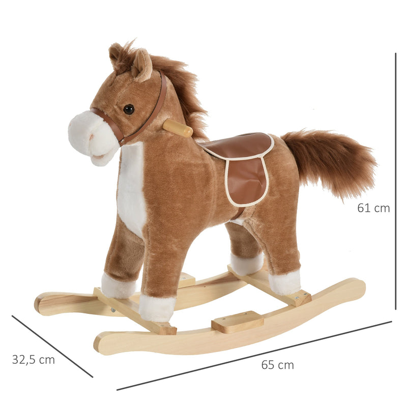 Cavalo de balanço para crianças acima de 36 meses Com boca e cauda móveis Música 65x32,5x61 cm Marrom