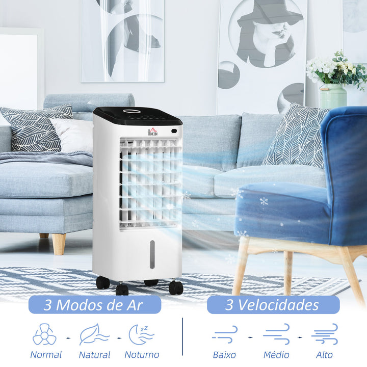 Climatizador Refrigerador de Ar Portátil 3,5 L 3 em 1 Climatizador Humidificador Ventoinha 65W Ecrã LED Controlo Remoto Temporizador Oscilação 3 Velocidades 3 Modos 24,5x27x60 cm Branco