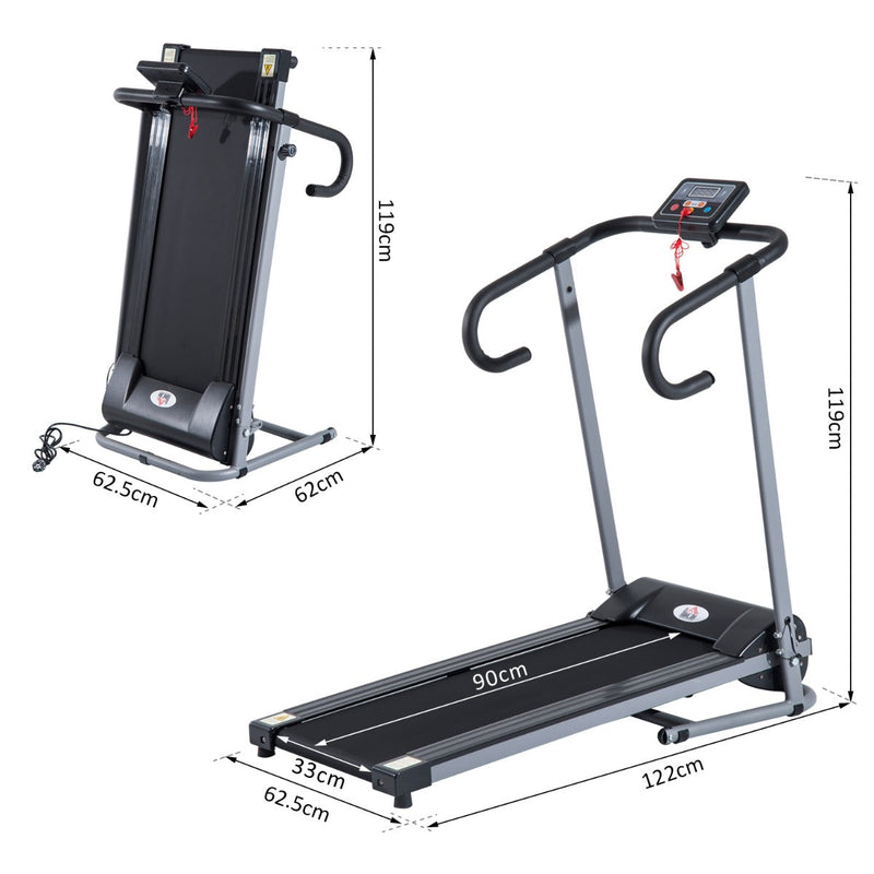 Esteira elétrica e dobrável de 500W para exercícios físicos 1-10 km / h com tela LCD e carga máxima. 110 kg preto e cinza