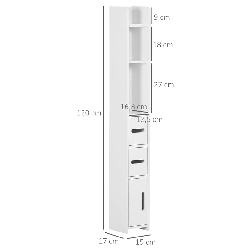 Coluna Casa de Banho com 3 Portas e 3 Prateleiras Abertas Coluna Auxiliar para Sala de Estar Casa de Banho Dormitório Estilo Moderno 15x17x120cm Branco