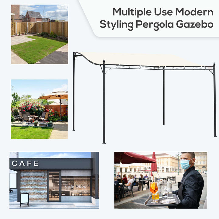 Pérgola de Jardim 4x3m Pérgola com Toldo e 4 Orifícios de Drenagem para Pátio Terraço Metal e Poliéster 180 g/m² Resistente Creme