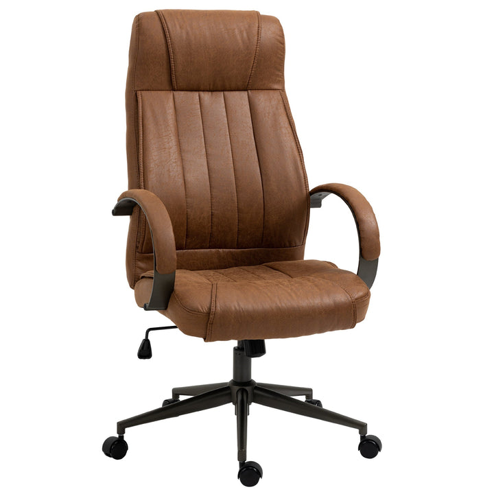 Cadeira de Escritório Ergonômica Giratória com Altura Ajustável Apoio para a Cabeça Apoio para o Braço e Encosto Acolchoado 61,5x52,5x118-126cm Marrom