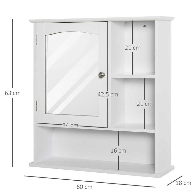 Gabinete de banheiro com grande espelho com prateleira ajustável interna e prateleiras abertas 60x18x63 cm Branco